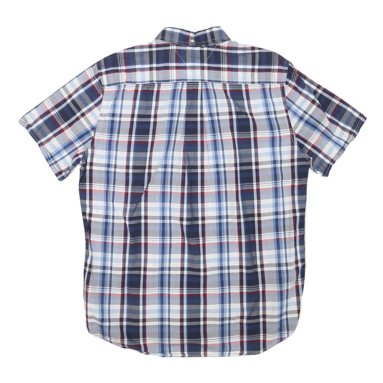 TOMMY HILFIGER Mens Blue & White Check Shirt L Button-Down Cotton Casual Summer