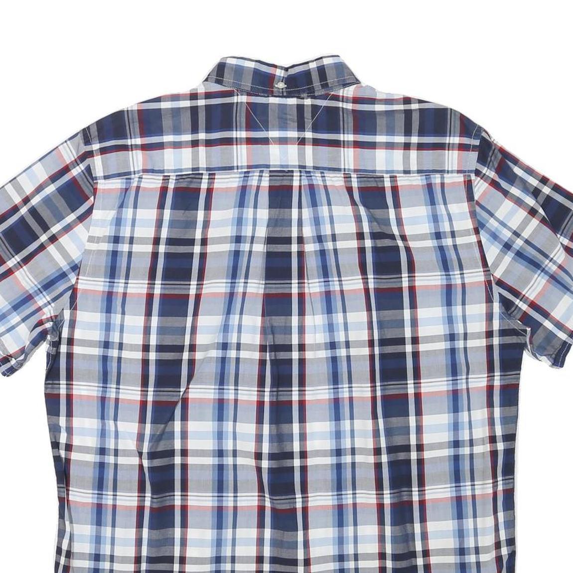TOMMY HILFIGER Mens Blue & White Check Shirt L Button-Down Cotton Casual Summer
