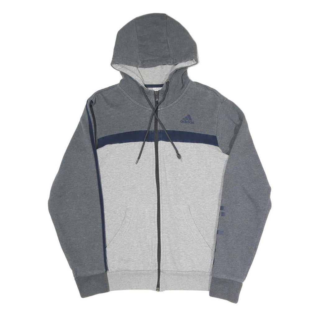 ADIDAS Mens Grey & Navy Full Zip Hoodie S Casual Sports Sweatshirt