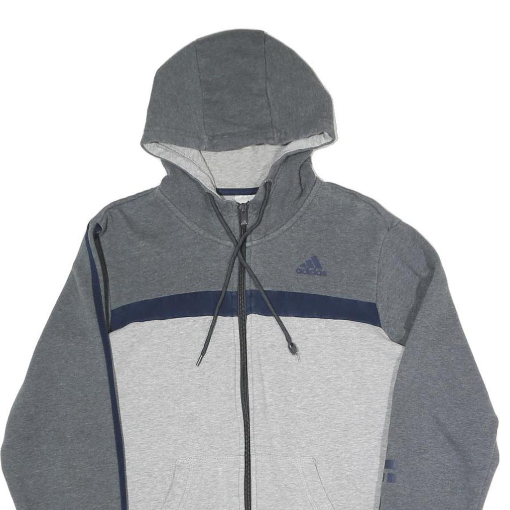 ADIDAS Mens Grey & Navy Full Zip Hoodie S Casual Sports Sweatshirt