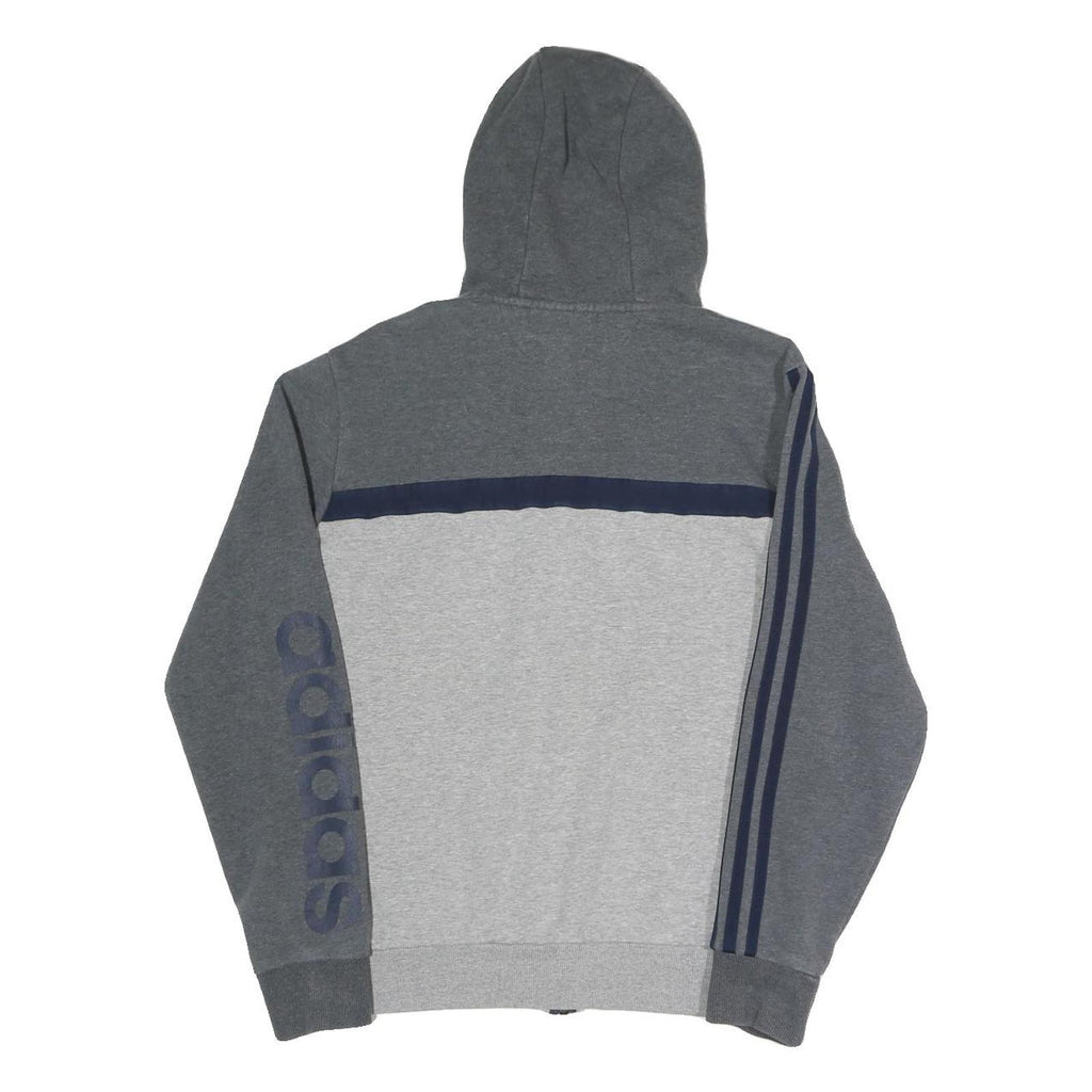 ADIDAS Mens Grey & Navy Full Zip Hoodie S Casual Sports Sweatshirt