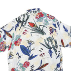 Womens White Floral Print Shirt Short Sleeve Collared L Relaxed Fit Casual
