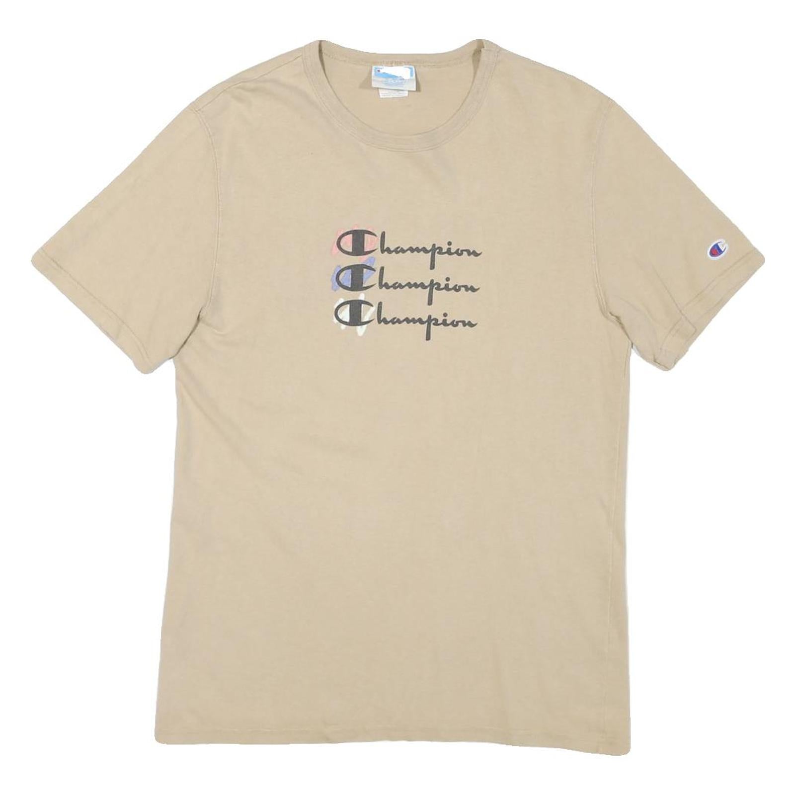 CHAMPION Mens Beige Graphic T-Shirt M Short Sleeve Crew Neck Cotton Blend