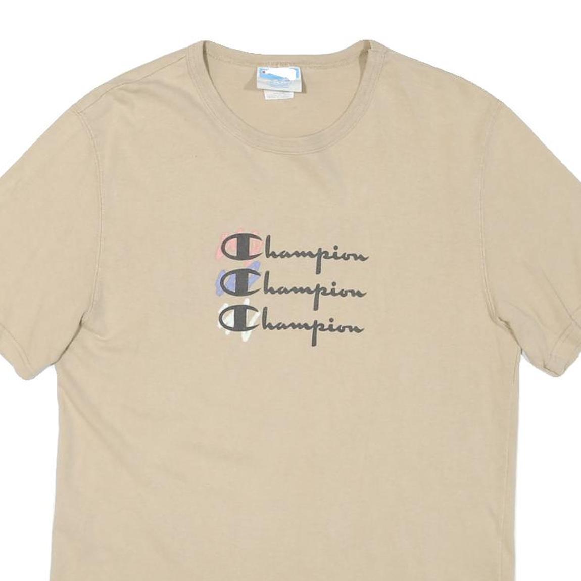 CHAMPION Mens Beige Graphic T-Shirt M Short Sleeve Crew Neck Cotton Blend