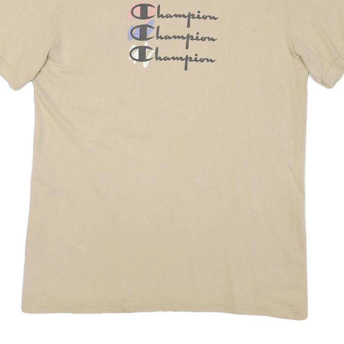 CHAMPION Mens Beige Graphic T-Shirt M Short Sleeve Crew Neck Cotton Blend