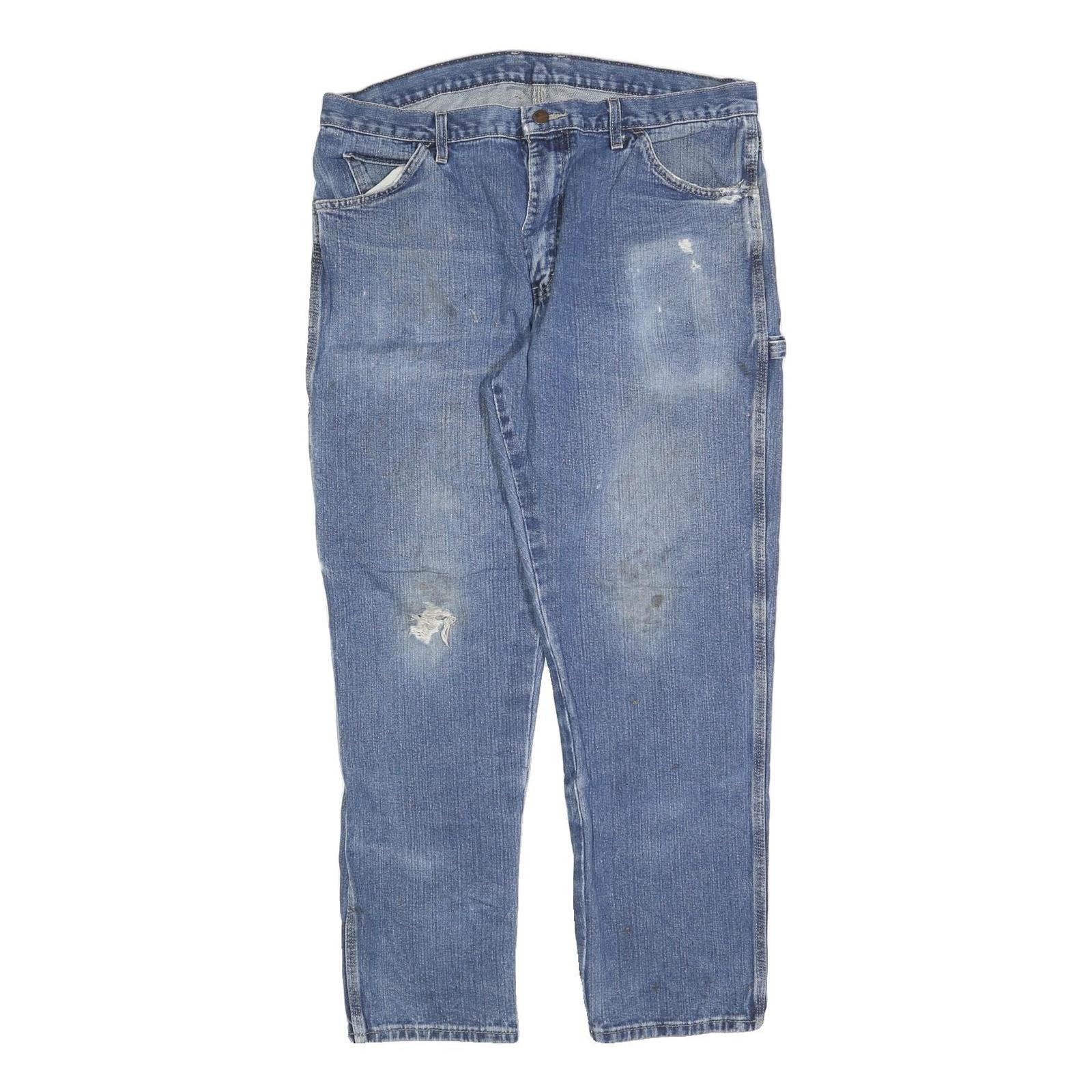 DICKIES Mens Jeans Blue Relaxed Straight Denim Medium Wash W38 L30 Workwear Zip