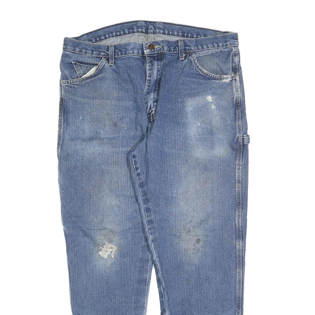 DICKIES Mens Jeans Blue Relaxed Straight Denim Medium Wash W38 L30 Workwear Zip