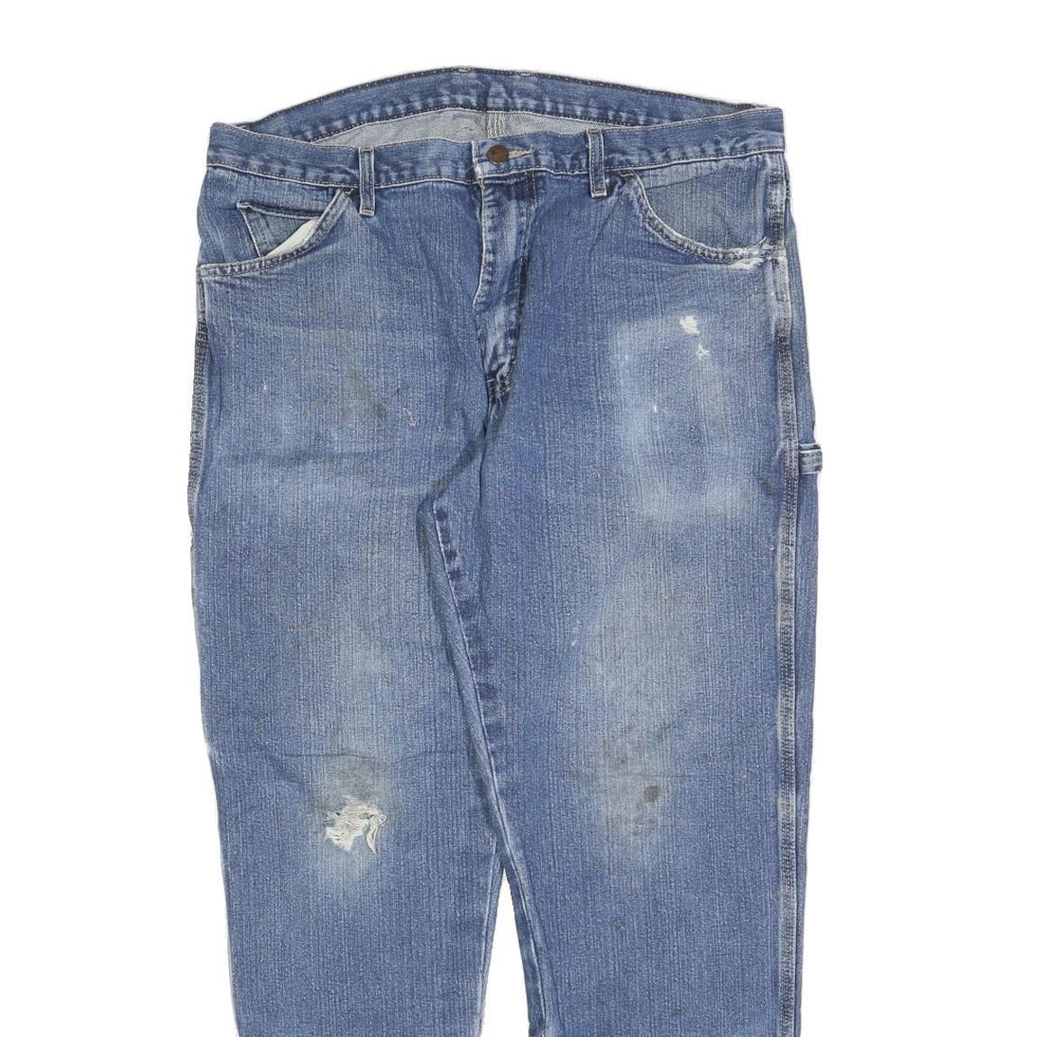 DICKIES Mens Jeans Blue Relaxed Straight Denim Medium Wash W38 L30 Workwear Zip