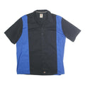 DICKIES Mens Black & Blue Cotton Shirt 2XL Workwear Button Short Sleeve