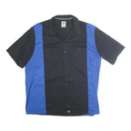 DICKIES Mens Black & Blue Cotton Shirt 2XL Workwear Button Short Sleeve