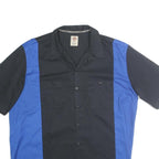 DICKIES Mens Black & Blue Cotton Shirt 2XL Workwear Button Short Sleeve