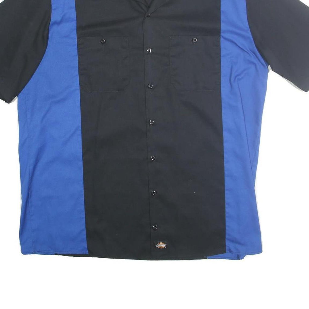 DICKIES Mens Black & Blue Cotton Shirt 2XL Workwear Button Short Sleeve