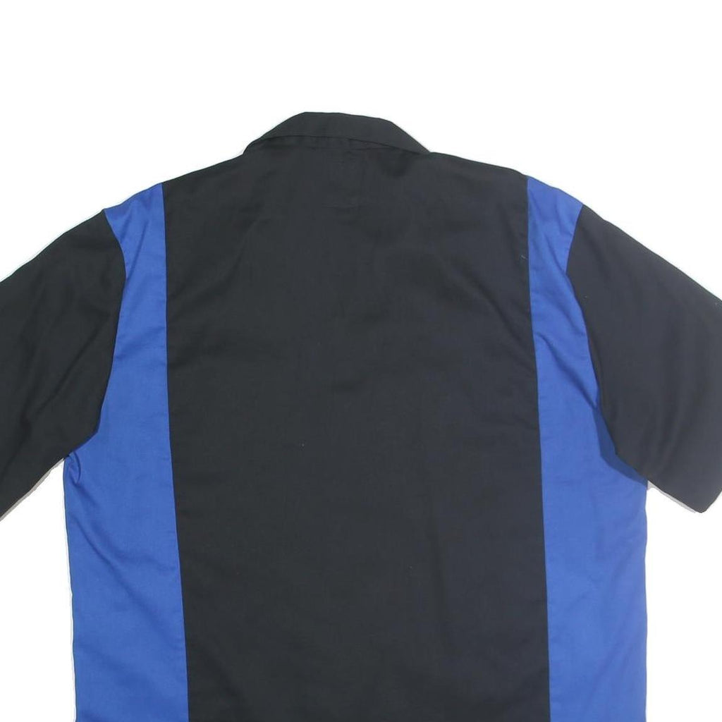 DICKIES Mens Black & Blue Cotton Shirt 2XL Workwear Button Short Sleeve
