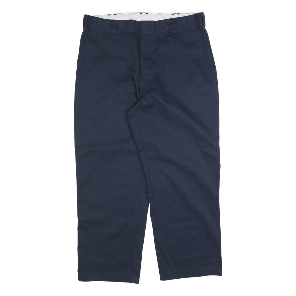 DICKIES Mens Cotton Blend Navy Regular Straight Trousers W40 L30 Workwear Zip