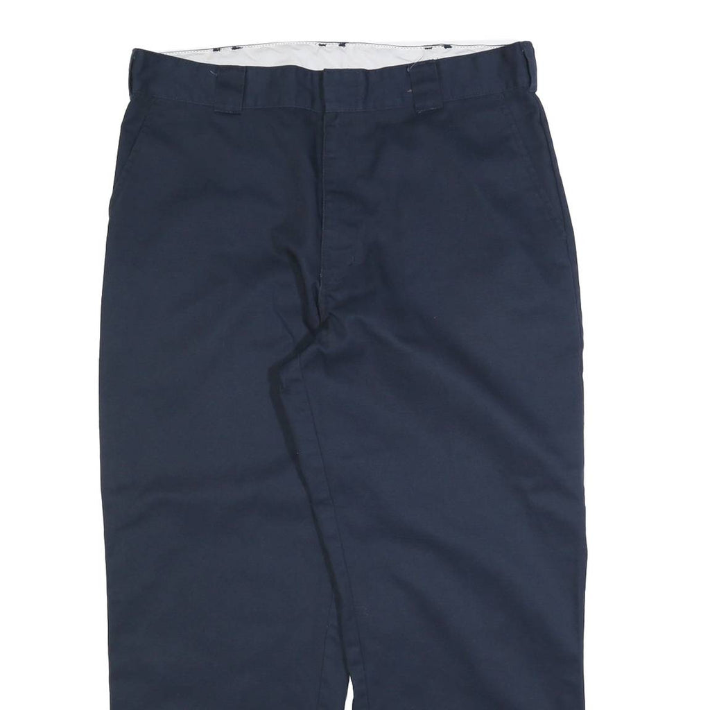 DICKIES Mens Cotton Blend Navy Regular Straight Trousers W40 L30 Workwear Zip