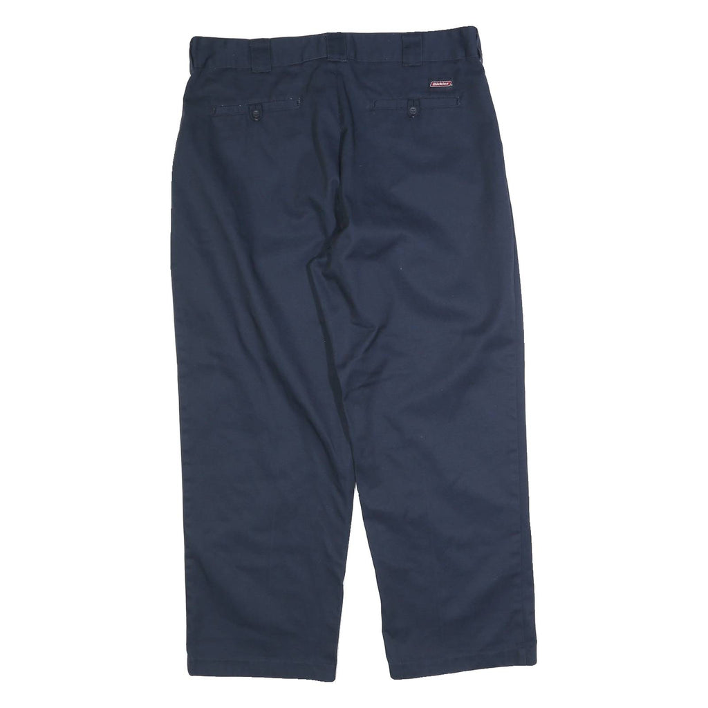 DICKIES Mens Cotton Blend Navy Regular Straight Trousers W40 L30 Workwear Zip