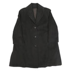 Womens Black Wool Blend Button Jacket UK 12 Classic Coat Plain Elegant