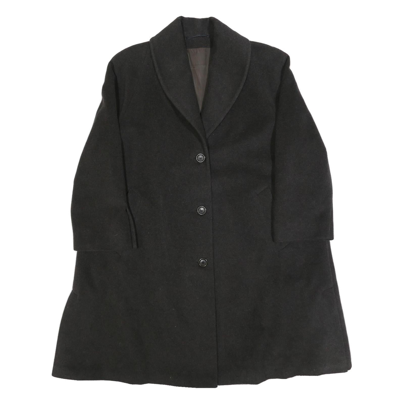 Womens Black Wool Blend Button Jacket UK 12 Classic Coat Plain Elegant