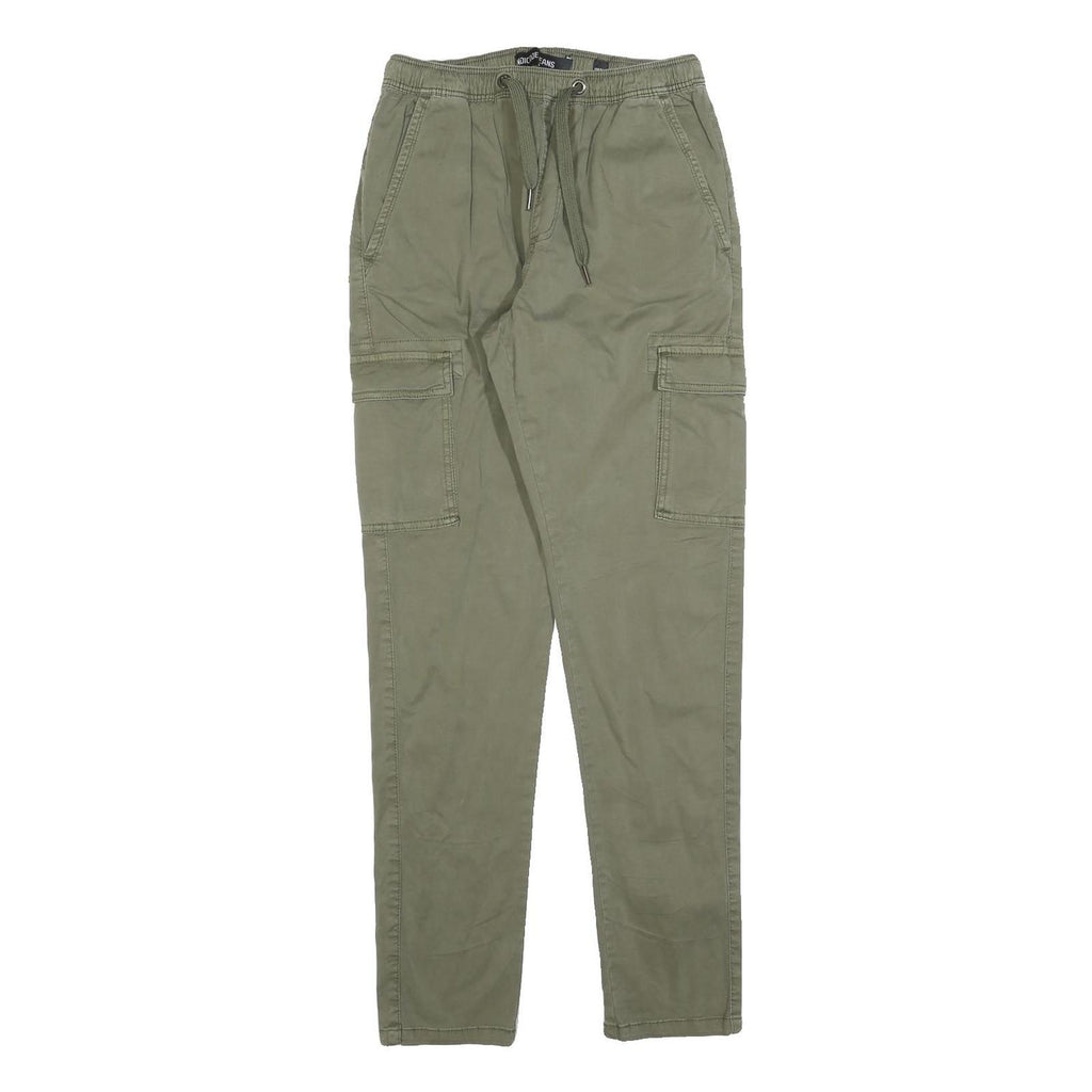 INDICODE JEANS Womens Cotton Blend Green Slim Cargo Trousers W26 L30 Drawstring