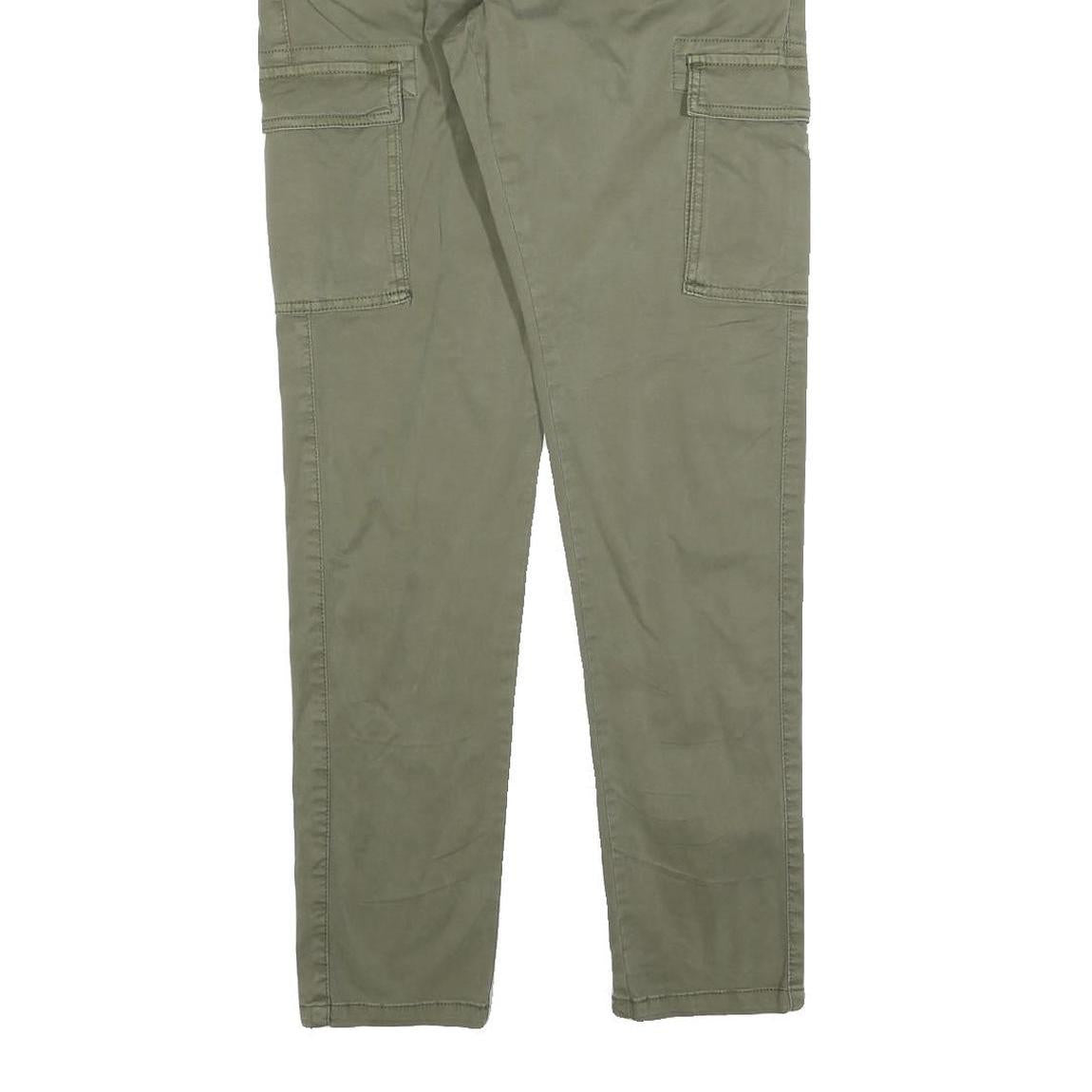 INDICODE JEANS Womens Cotton Blend Green Slim Cargo Trousers W26 L30 Drawstring