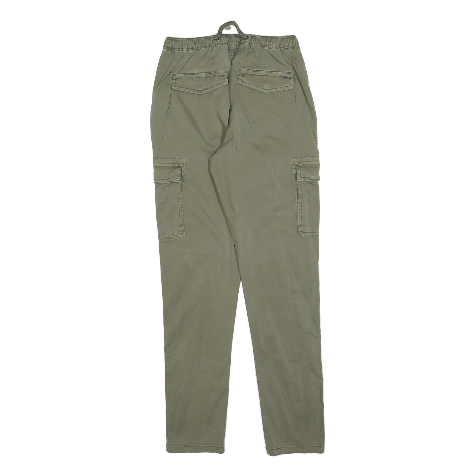 INDICODE JEANS Womens Cotton Blend Green Slim Cargo Trousers W26 L30 Drawstring