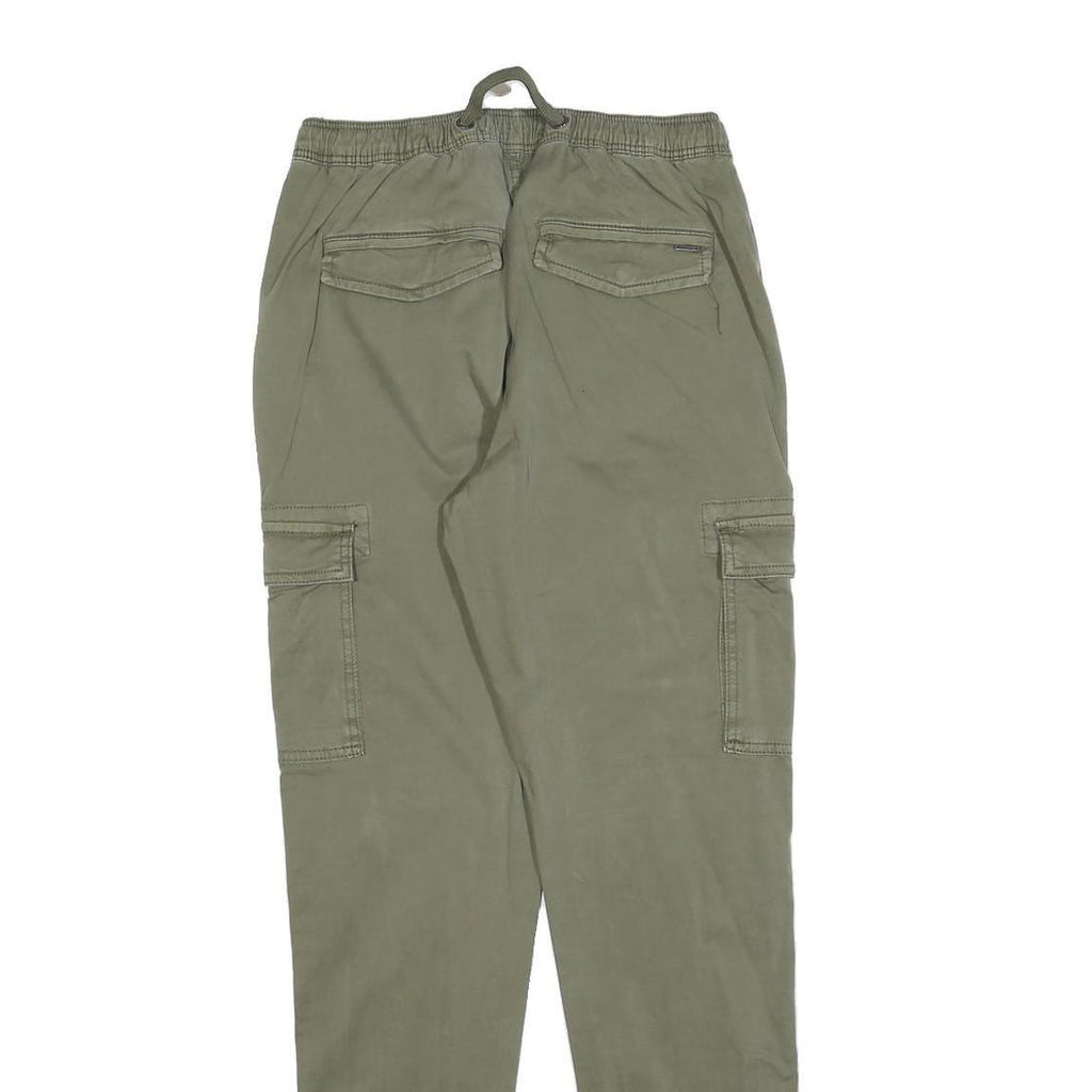 INDICODE JEANS Womens Cotton Blend Green Slim Cargo Trousers W26 L30 Drawstring