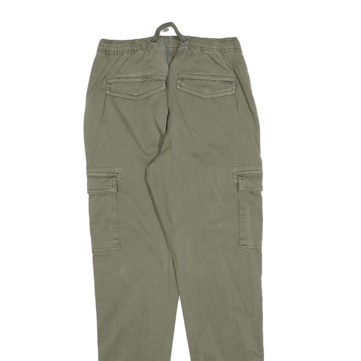 INDICODE JEANS Womens Cotton Blend Green Slim Cargo Trousers W26 L30 Drawstring