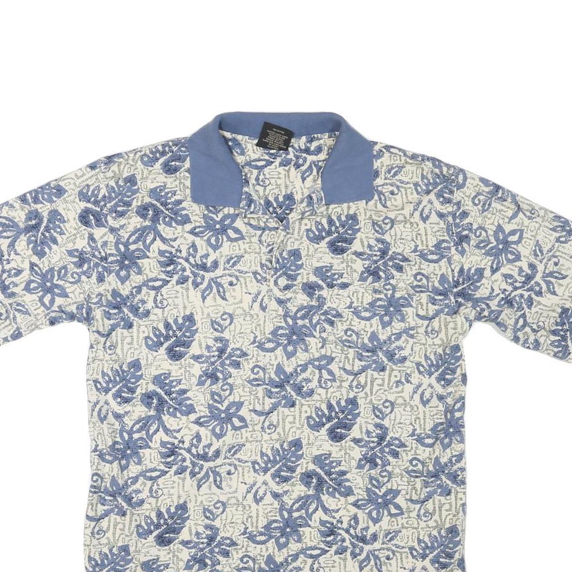 CAMBRIDGE CLASSICS Womens Blue & Cream Floral Short Sleeve Polo Shirt S Cotton