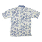 CAMBRIDGE CLASSICS Womens Blue & Cream Floral Short Sleeve Polo Shirt S Cotton