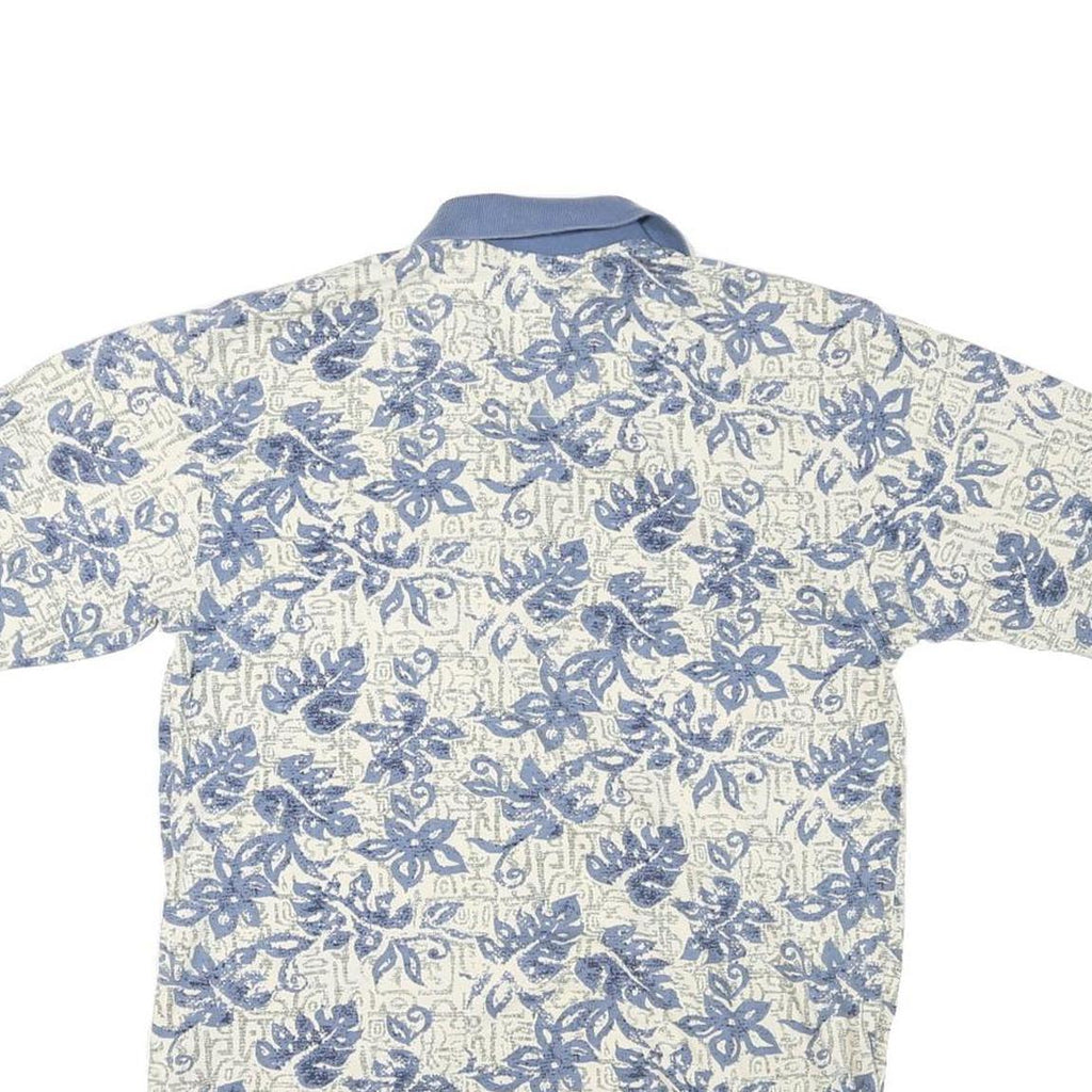 CAMBRIDGE CLASSICS Womens Blue & Cream Floral Short Sleeve Polo Shirt S Cotton
