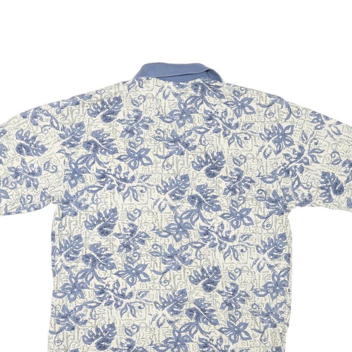 CAMBRIDGE CLASSICS Womens Blue & Cream Floral Short Sleeve Polo Shirt S Cotton