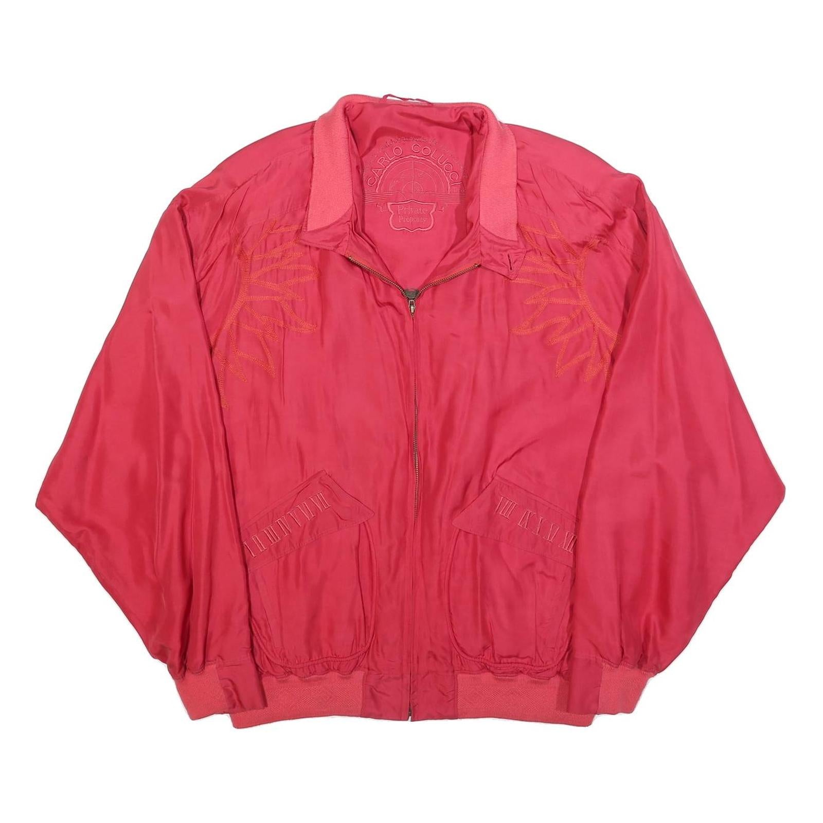 CARLO COLUCCI Mens Red Silk Bomber XL Woven Plain Zip Jacket Elegant Retro