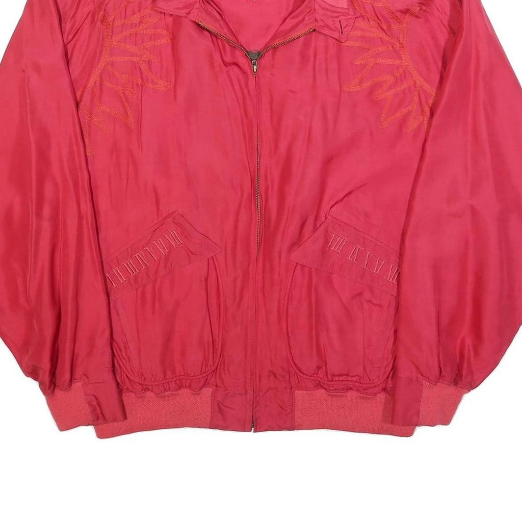 CARLO COLUCCI Mens Red Silk Bomber XL Woven Plain Zip Jacket Elegant Retro