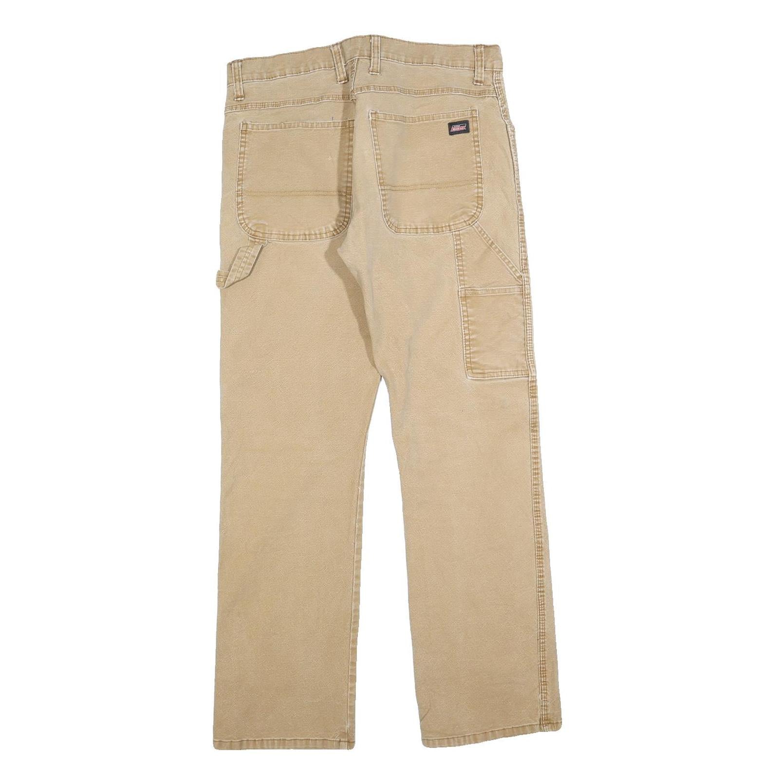 DICKIES Mens Cotton Blend Beige Regular Fit Straight Leg Trousers W32 L32