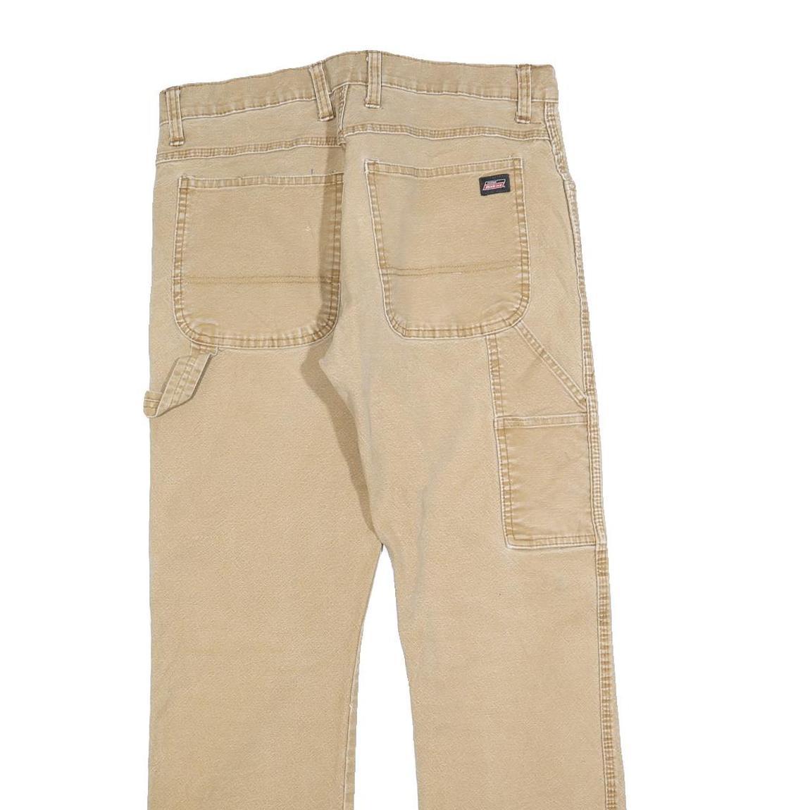 DICKIES Mens Cotton Blend Beige Regular Fit Straight Leg Trousers W32 L32