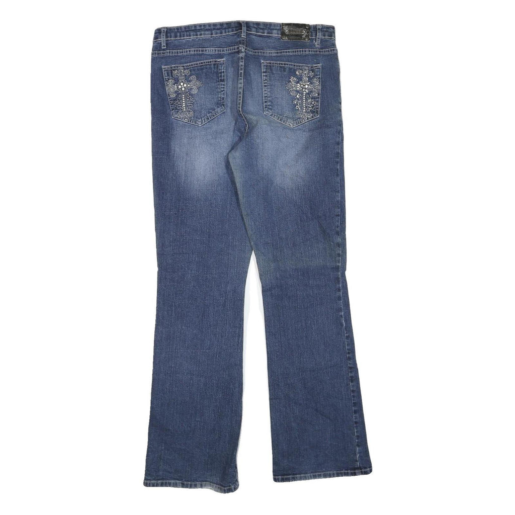 TRU LUXI JEANS Womens Blue Regular Fit Bootcut Denim W36 L33 Embellished Pockets