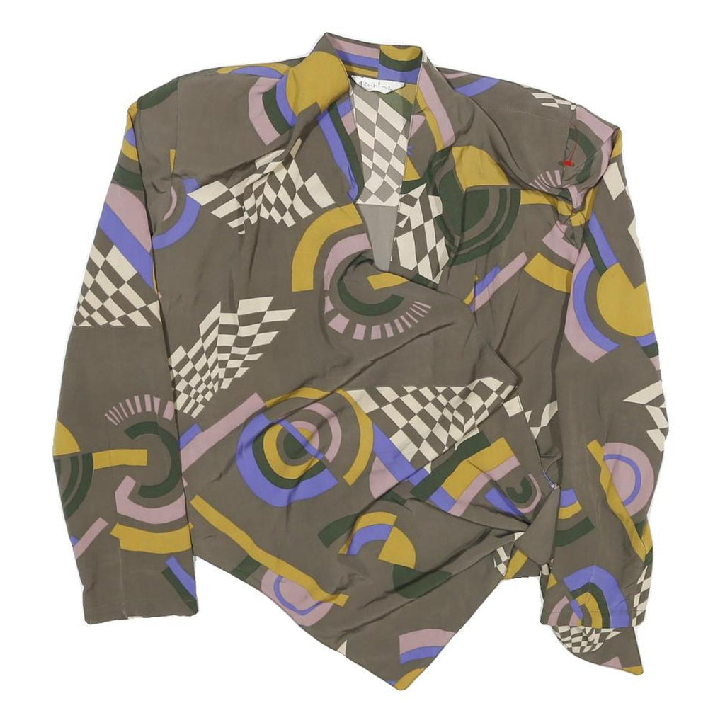 RICH LADY Womens Grey Green & Purple Printed Shirt Long Sleeve Collared S