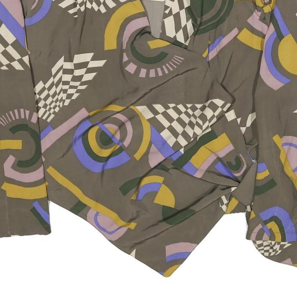 RICH LADY Womens Grey Green & Purple Printed Shirt Long Sleeve Collared S