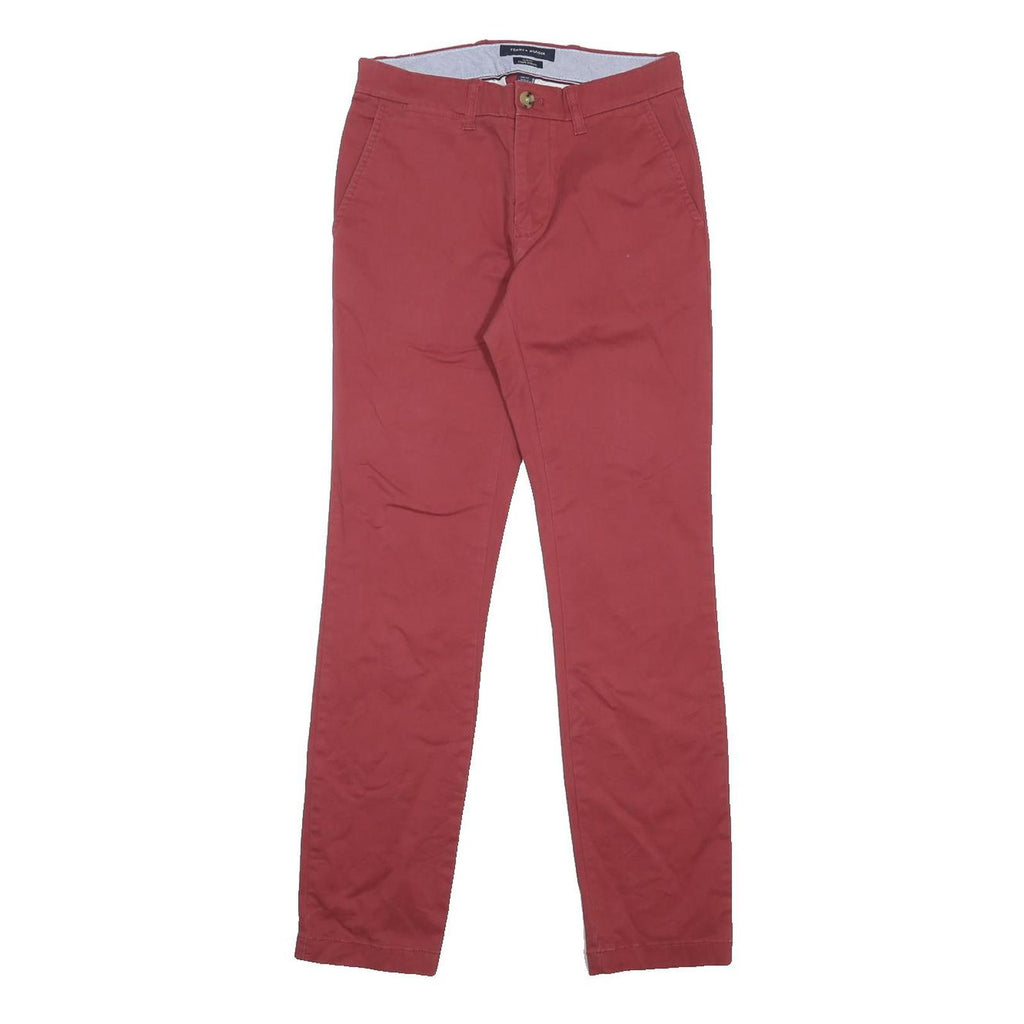 TOMMY HILFIGER Mens Cotton Blend Red Slim Straight Trousers W28 L32 Casual Wear