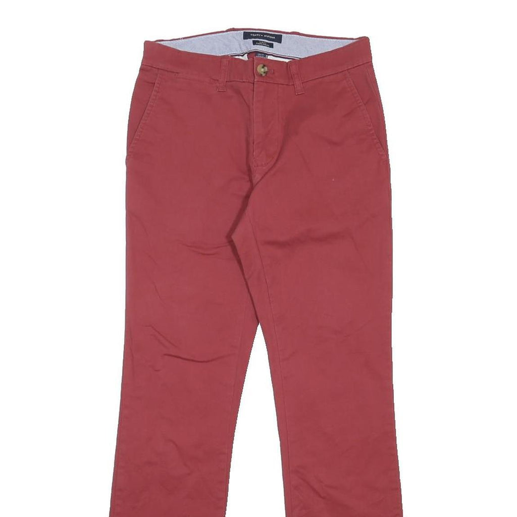 TOMMY HILFIGER Mens Cotton Blend Red Slim Straight Trousers W28 L32 Casual Wear