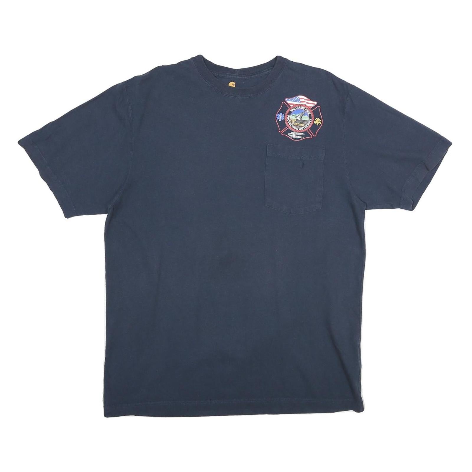 CARHARTT Mens Navy Blue Williams Fire Graphic T-Shirt M Short Sleeve Crew Neck