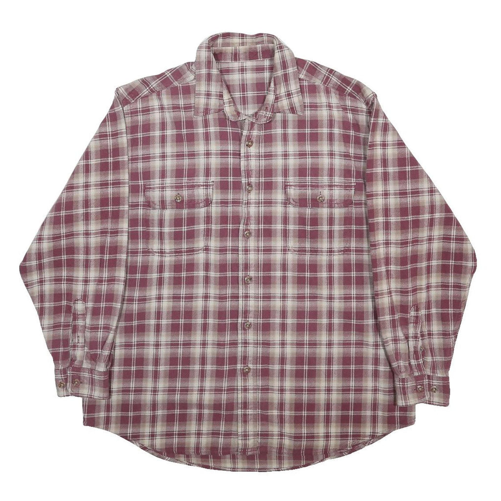 FIELD & STREAM Mens Maroon & Cream Plaid Shirt XL Casual Cotton Long Sleeve