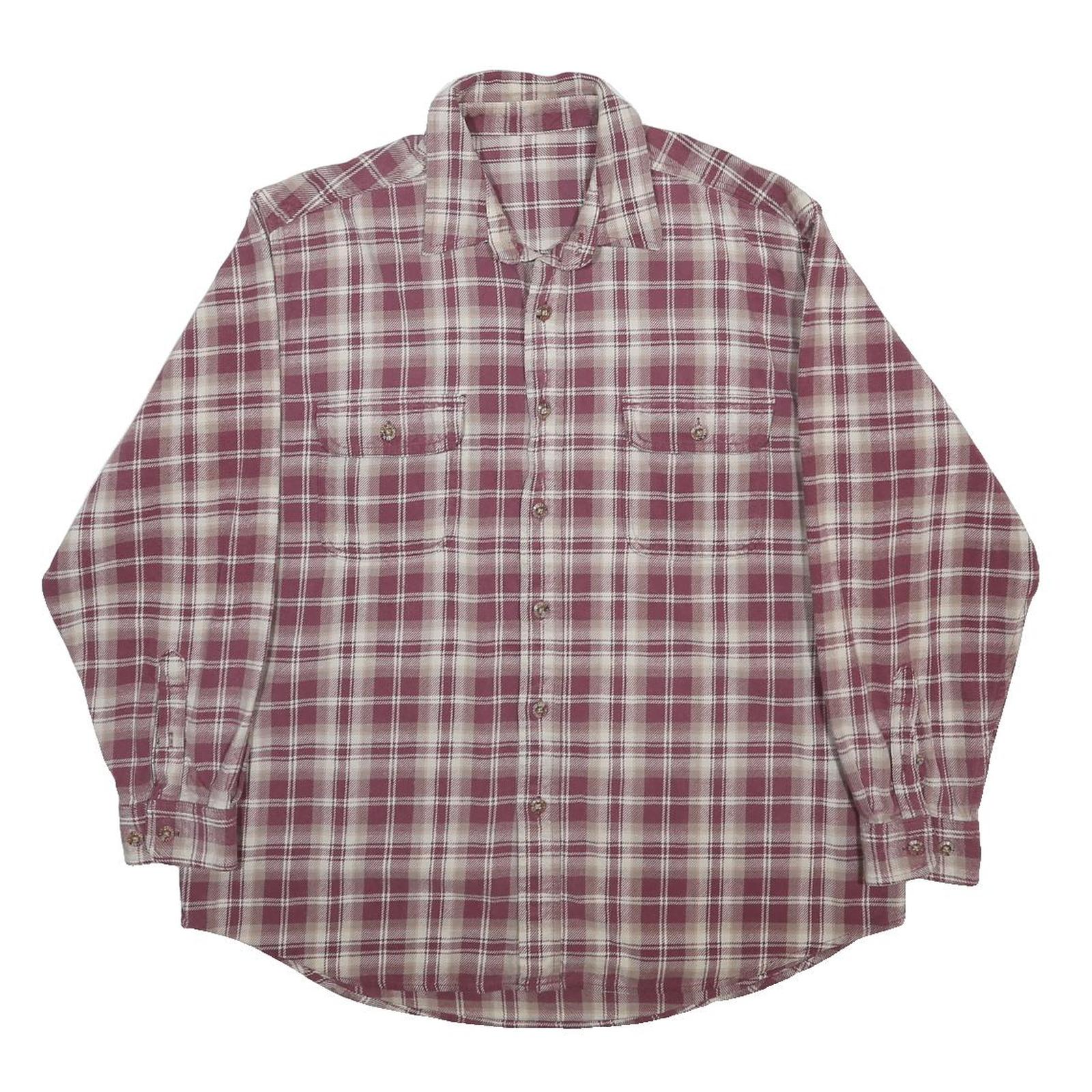 FIELD & STREAM Mens Maroon & Cream Plaid Shirt XL Casual Cotton Long Sleeve