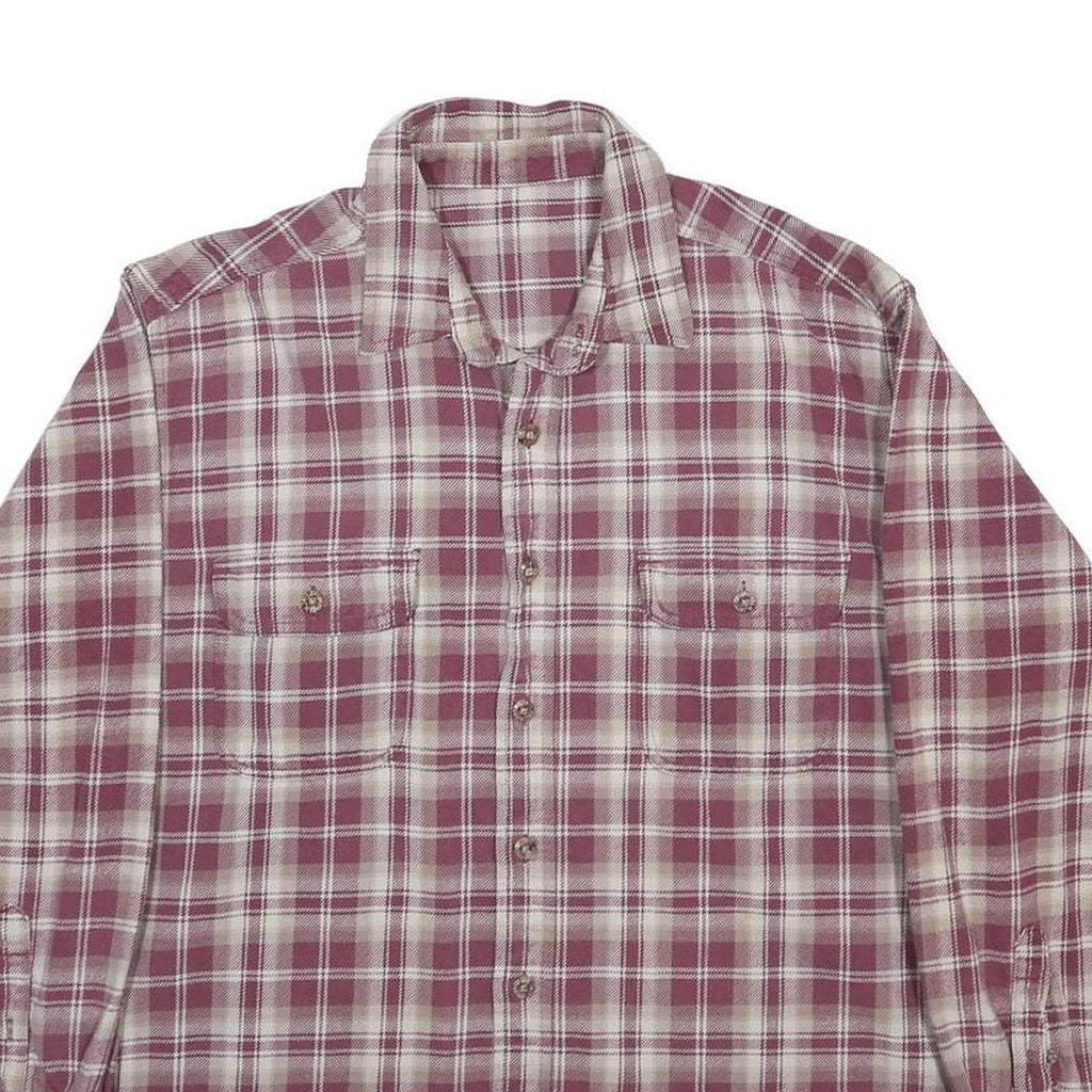 FIELD & STREAM Mens Maroon & Cream Plaid Shirt XL Casual Cotton Long Sleeve