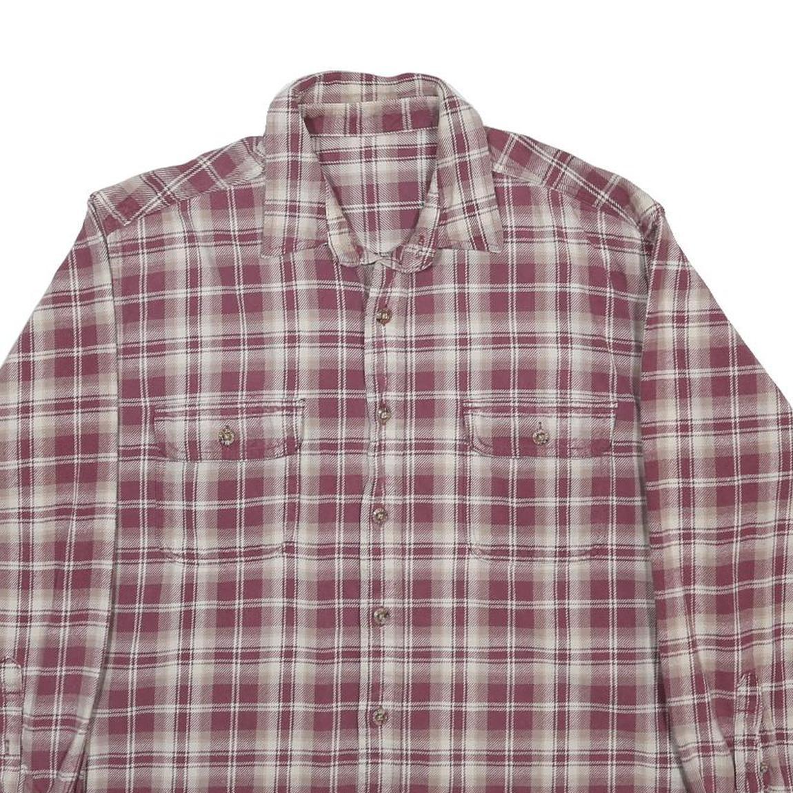 FIELD & STREAM Mens Maroon & Cream Plaid Shirt XL Casual Cotton Long Sleeve
