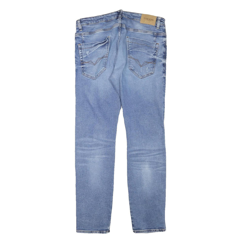 GUESS Mens Slim Blue Denim Jeans W33 L31 Distressed Cotton Blend Button Closure