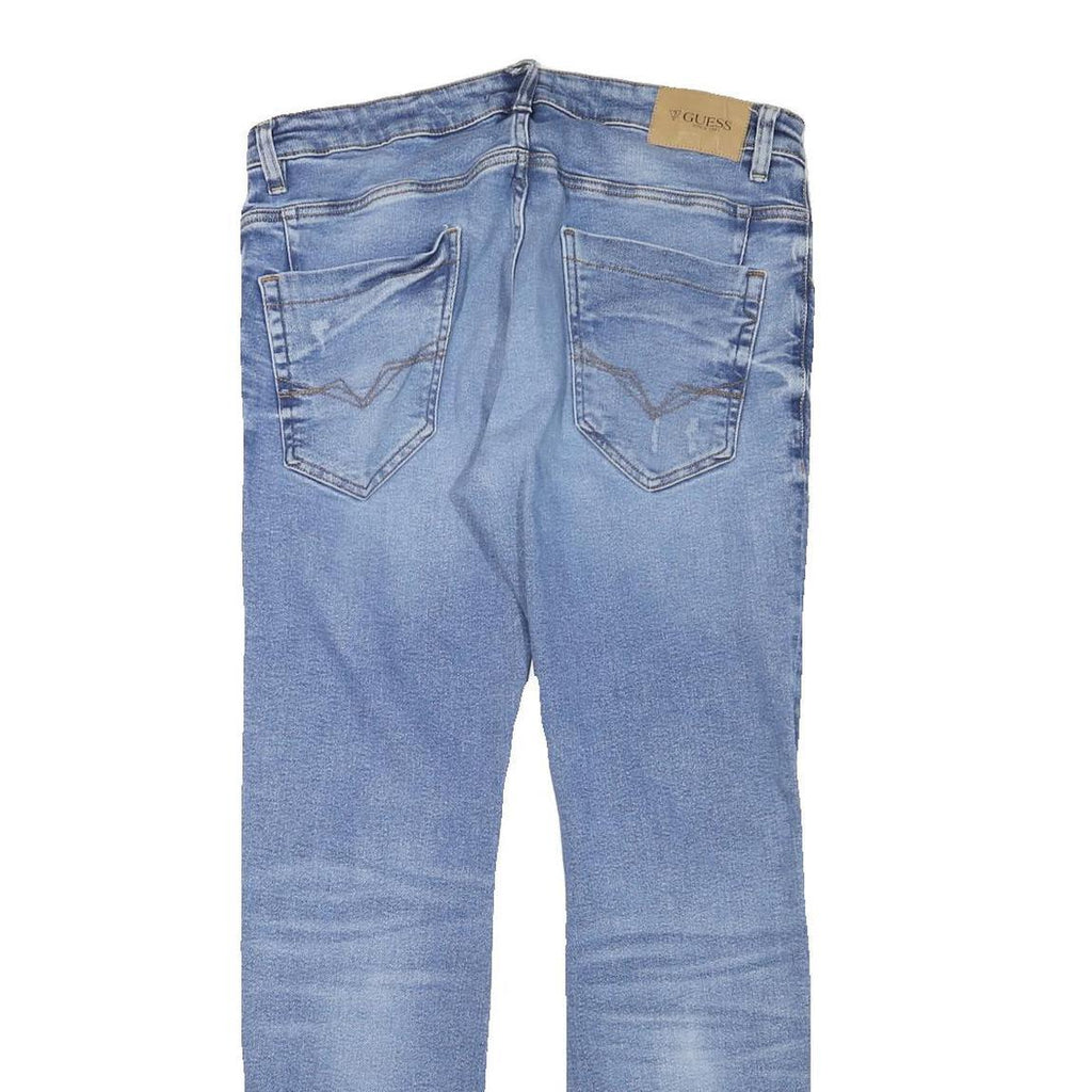 GUESS Mens Slim Blue Denim Jeans W33 L31 Distressed Cotton Blend Button Closure