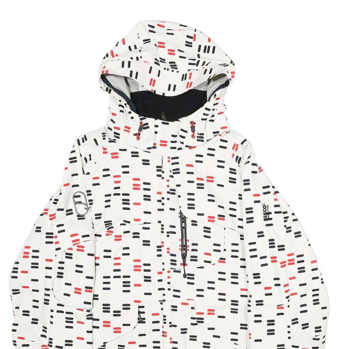 BELOW ZERO Mens White & Black Red Patterned Zip Nylon Jacket S Outdoor Hooded