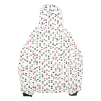BELOW ZERO Mens White & Black Red Patterned Zip Nylon Jacket S Outdoor Hooded