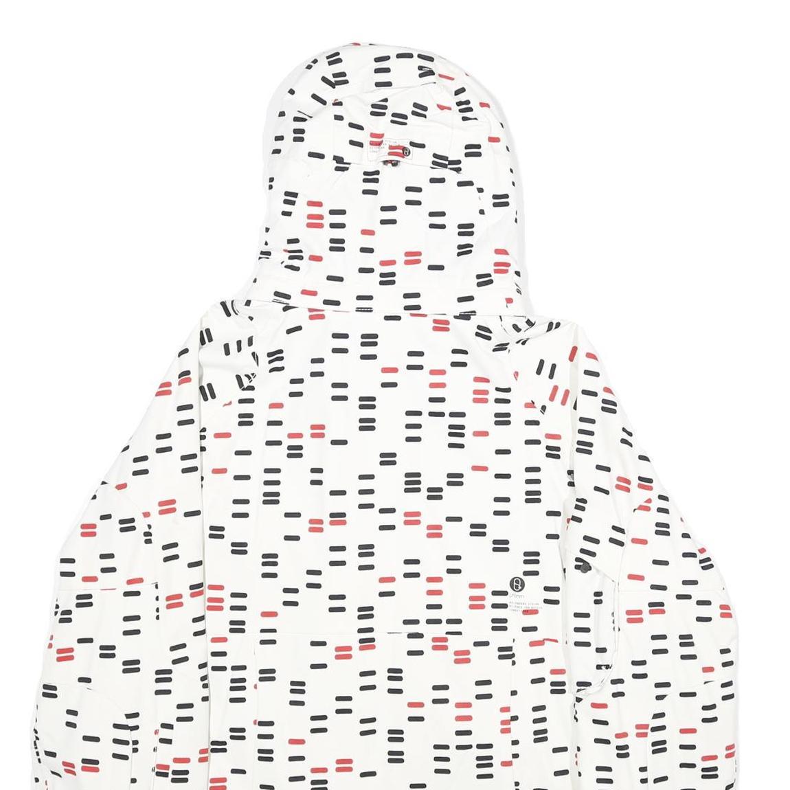 BELOW ZERO Mens White & Black Red Patterned Zip Nylon Jacket S Outdoor Hooded